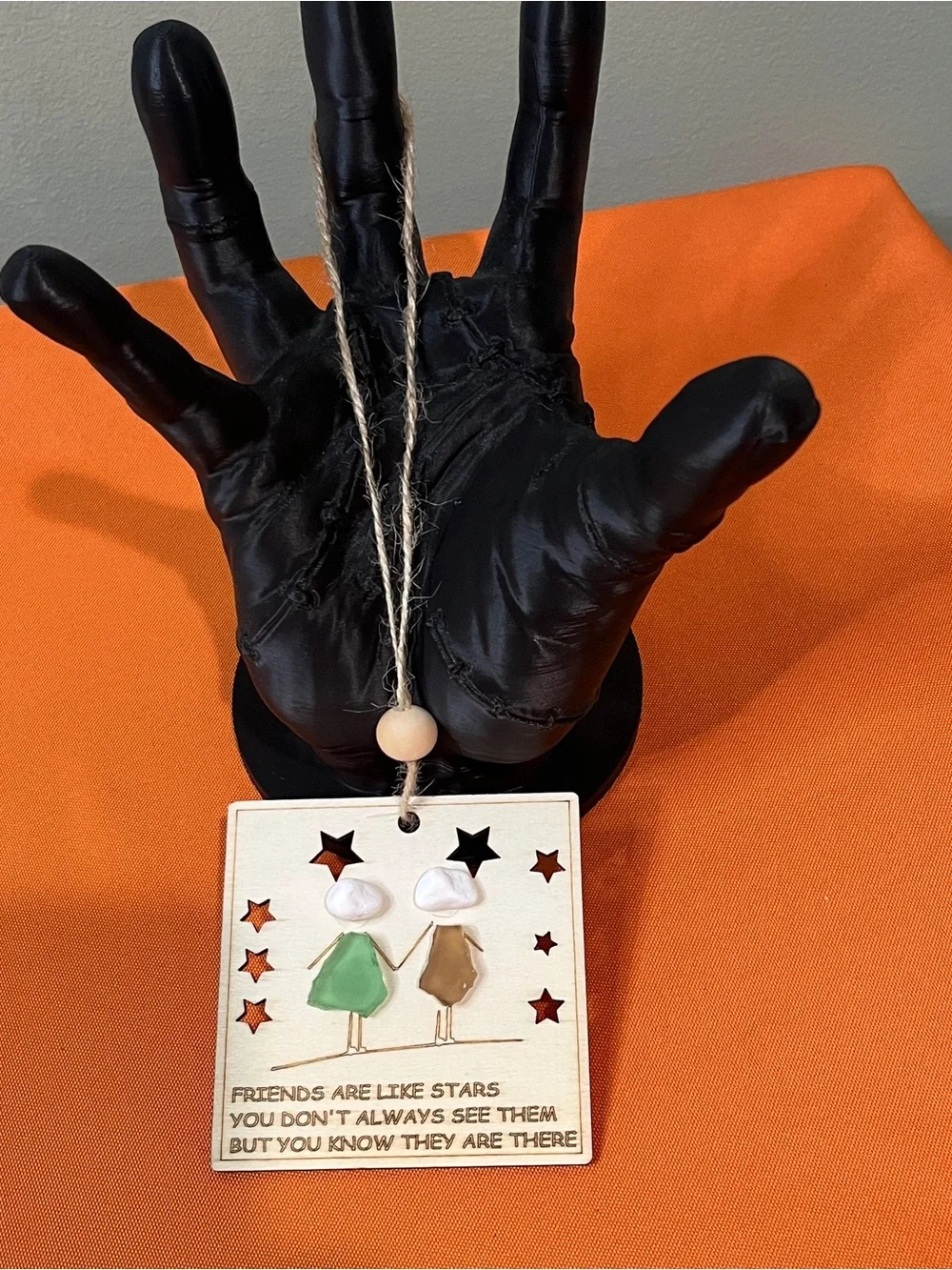 Hand-Painted Friends Ceramic Hanging Plaque - Green & Tan